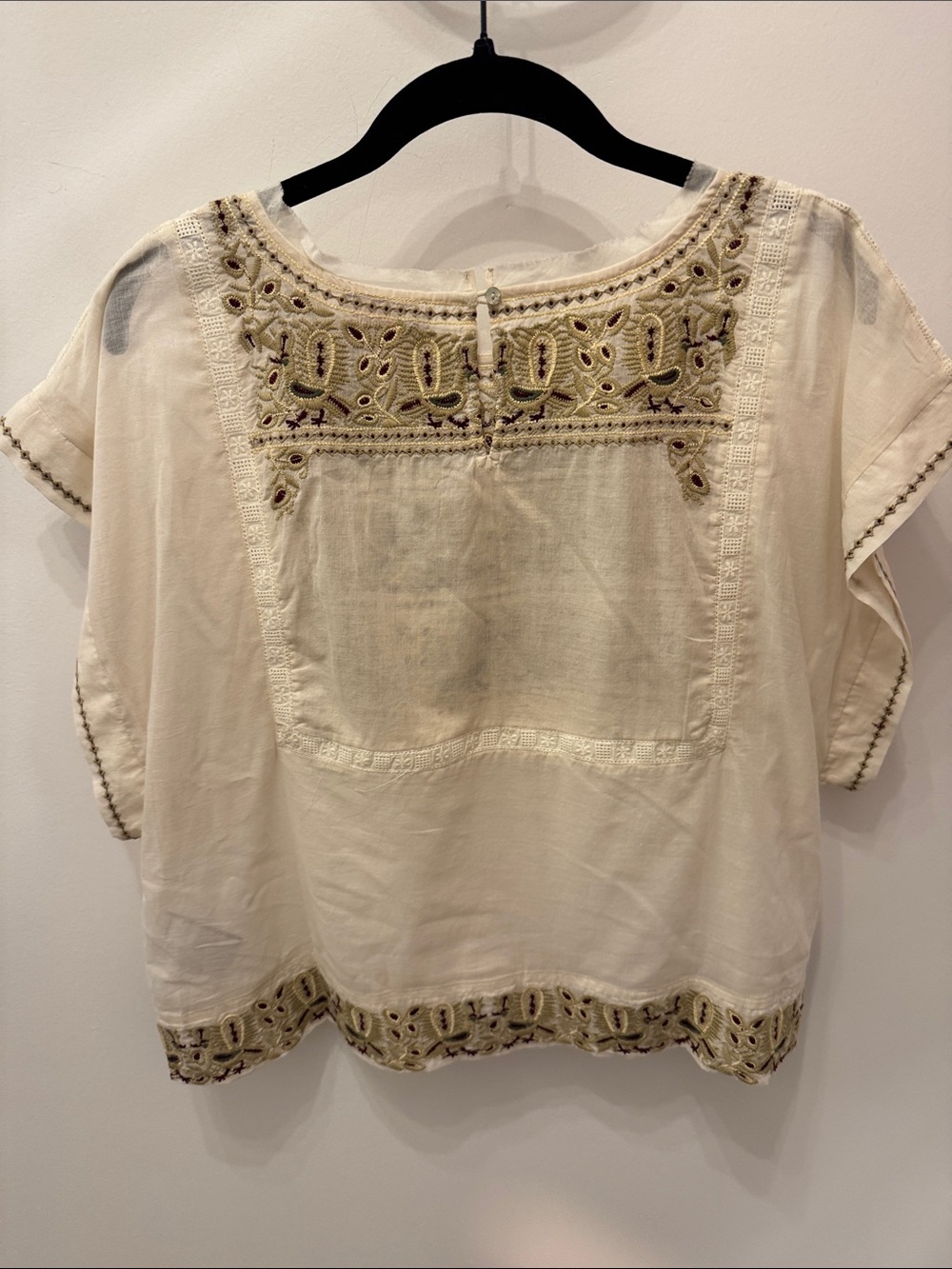Johnny Was Cream Embroidered Short Sleeve Cotton Blouse - Picture 3 of 3